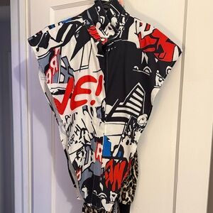 Graphic Print Top with Leopard Accents